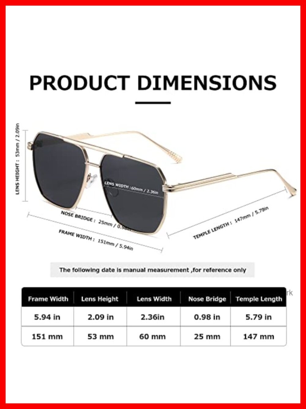 Polarized Square Sunglasses for Women Men UV Protection Stainless Steel - Picture 5 of 6
